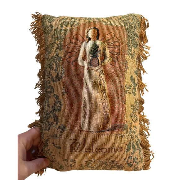 Willow Tree Welcome Tapestry Pillow 8x12" Angel Design Fringe Edge - Picture 1 of 3
